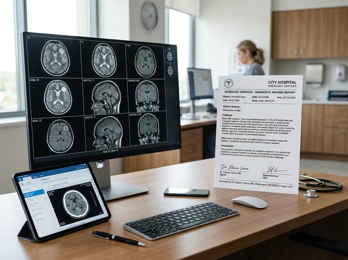 Signed diagnostic radiology report with structured impression findings