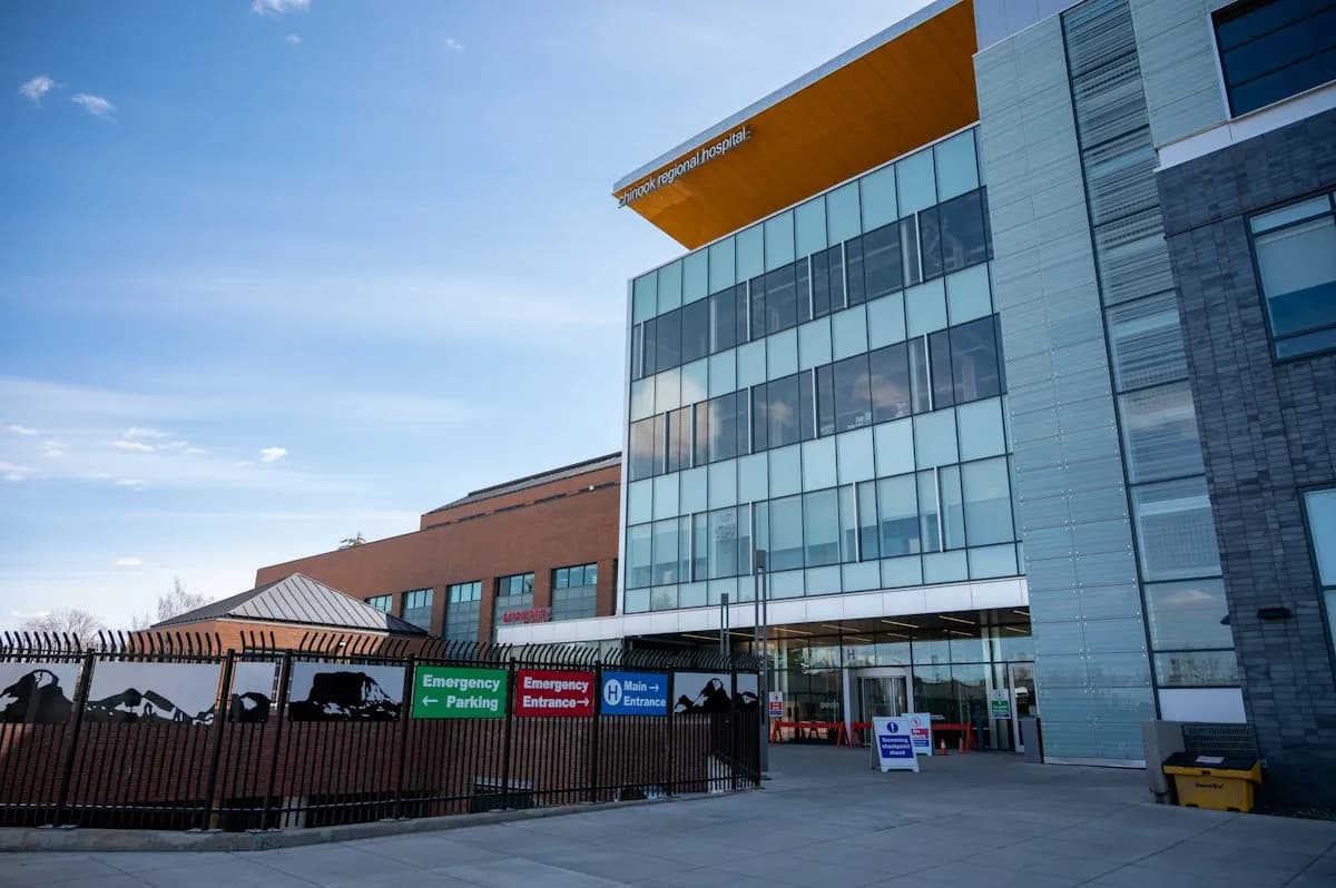 Modern hospital building exterior and medical health system entrance